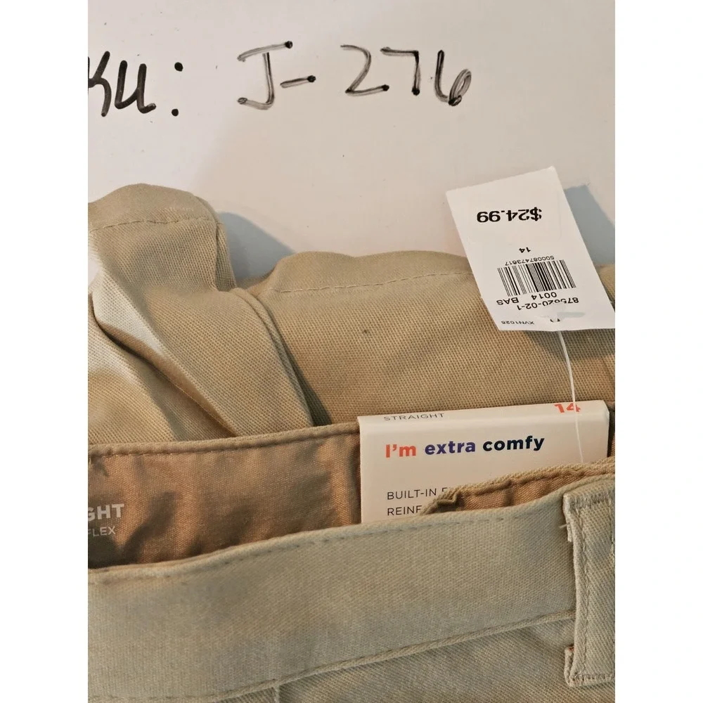 Old Navy Boys Straight Pants Beige Cotton Twill Built-In Flex Reinforced Knees